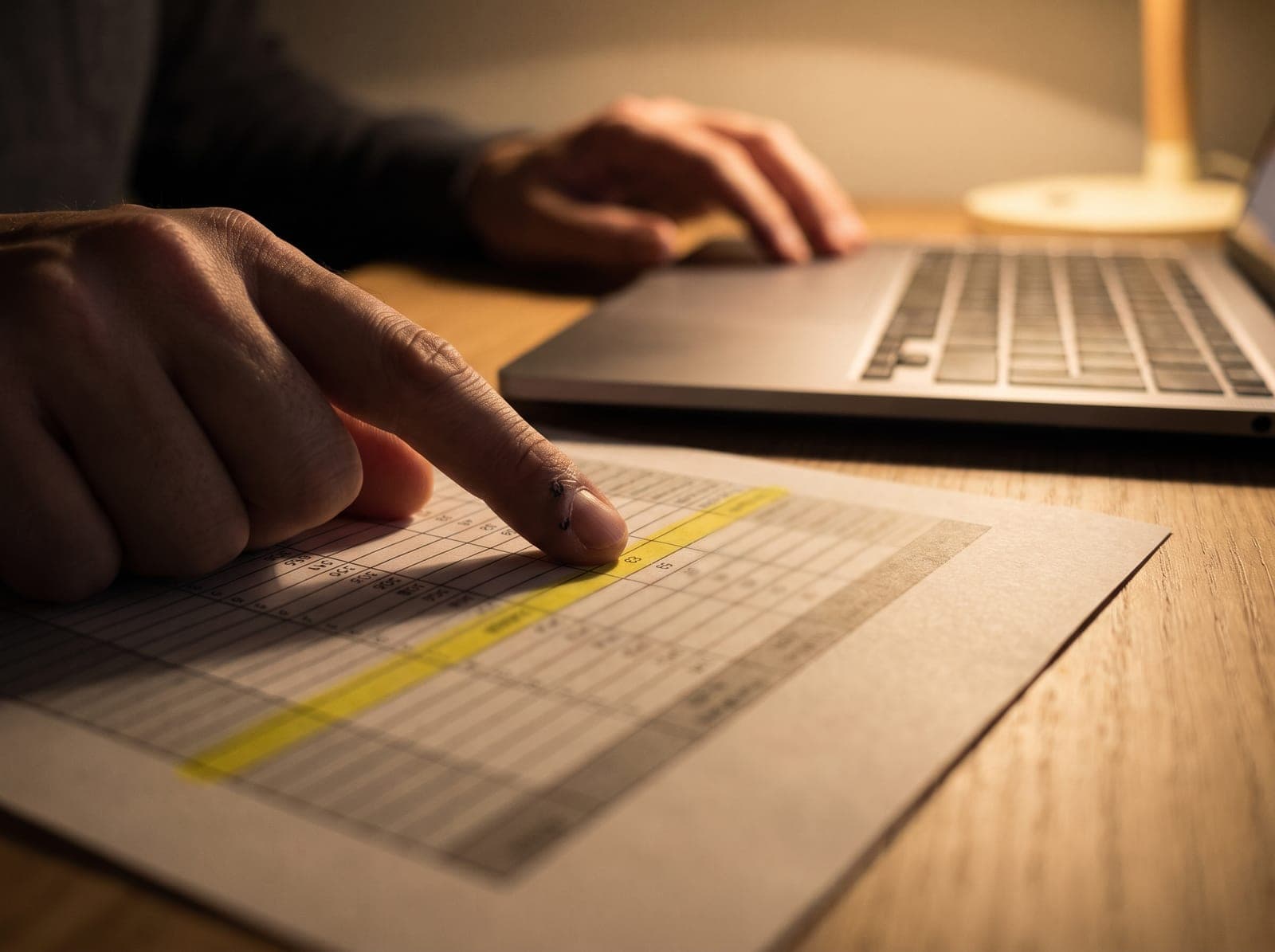 Een gegeven wordt met een markeerstift aangestreept tijdens het controleren tegen de bron