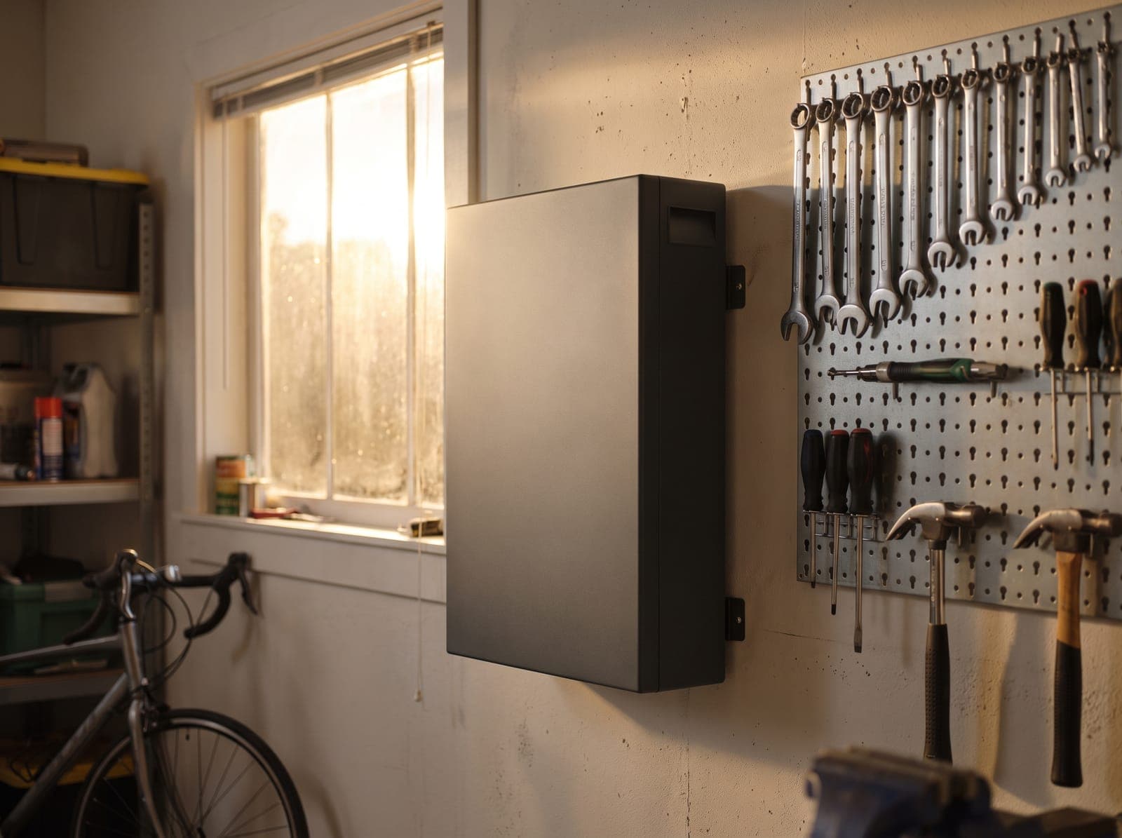 Een thuisbatterij geïnstalleerd in de garage