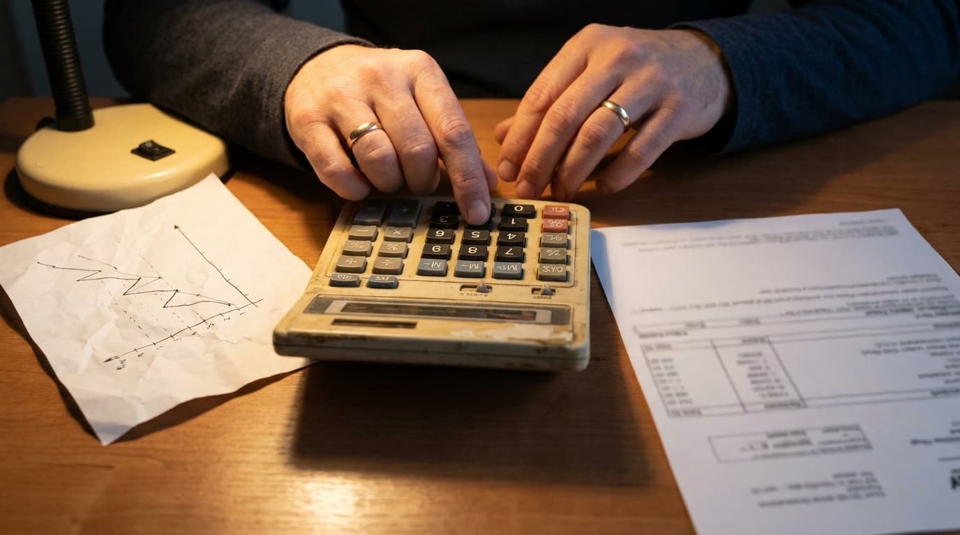 Rekenmachine naast een energierekening en een handgetekende grafiek